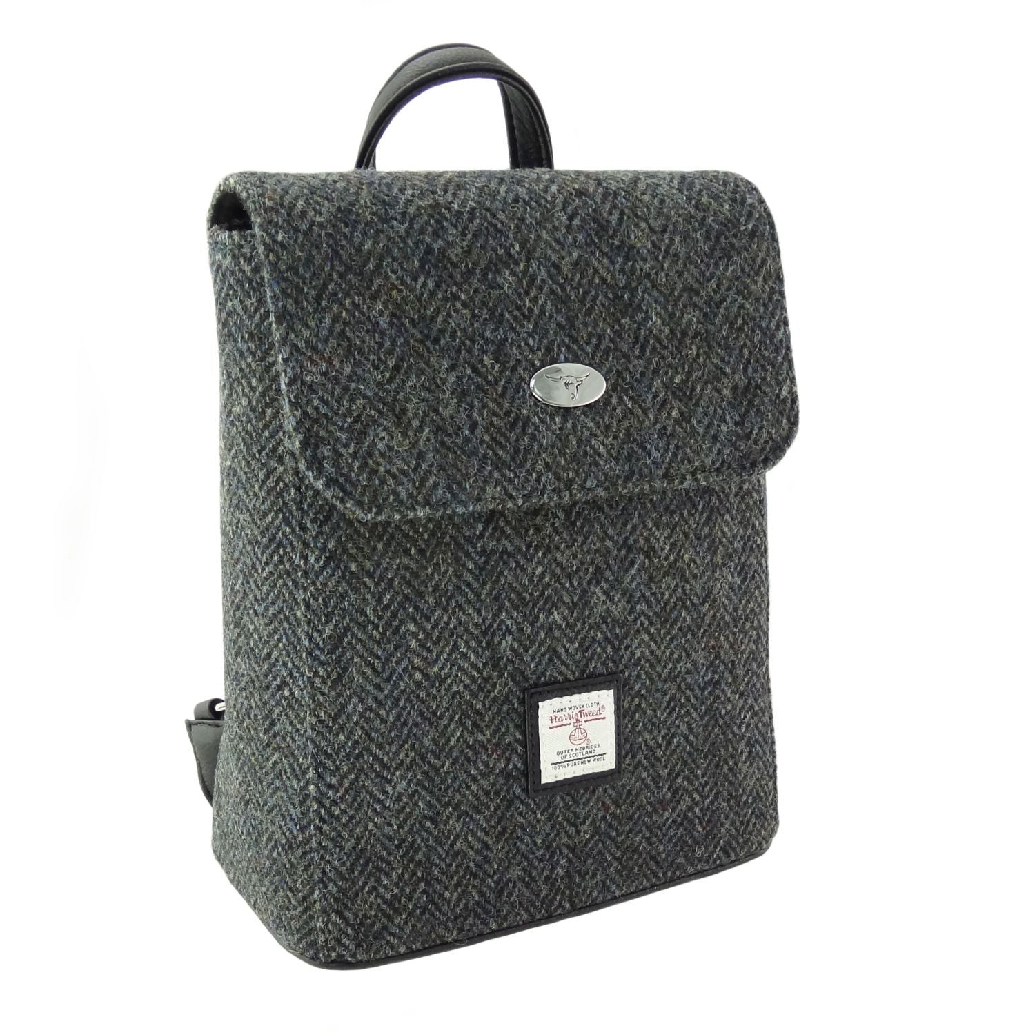 Harris Tweed Tummel Mini Backpack - Small Backpack with Phone Pocket - Charcoal Herringbone (COL001)