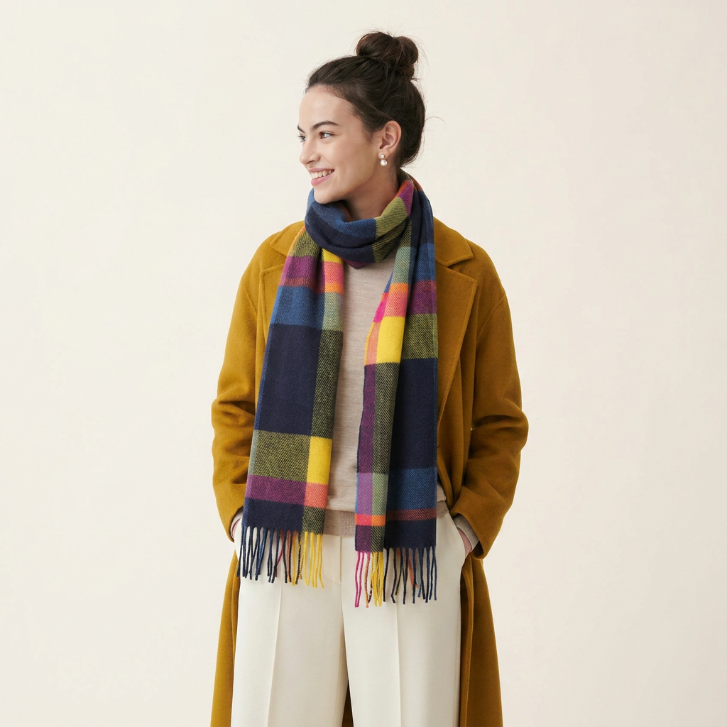 Tartan Weaving Mill 100% Pure Cashmere Scarf – Made in Scotland - MIDDLETON CHECK FESTIVAL FUCHSIA
