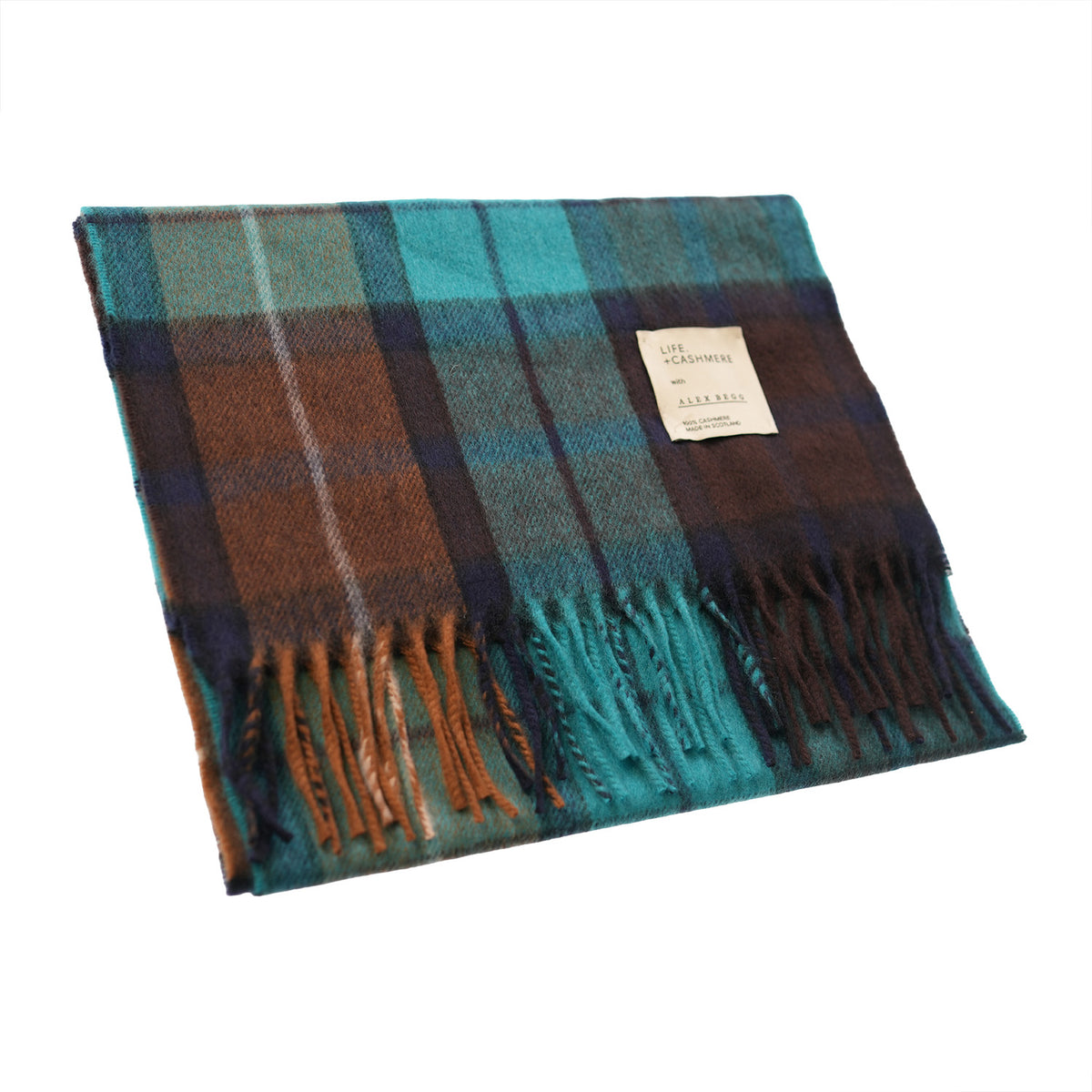Balmoral 100% Cashmere Woven Scarf Tartan and Checks - Made in Scotland - BUCHANAN TEAL