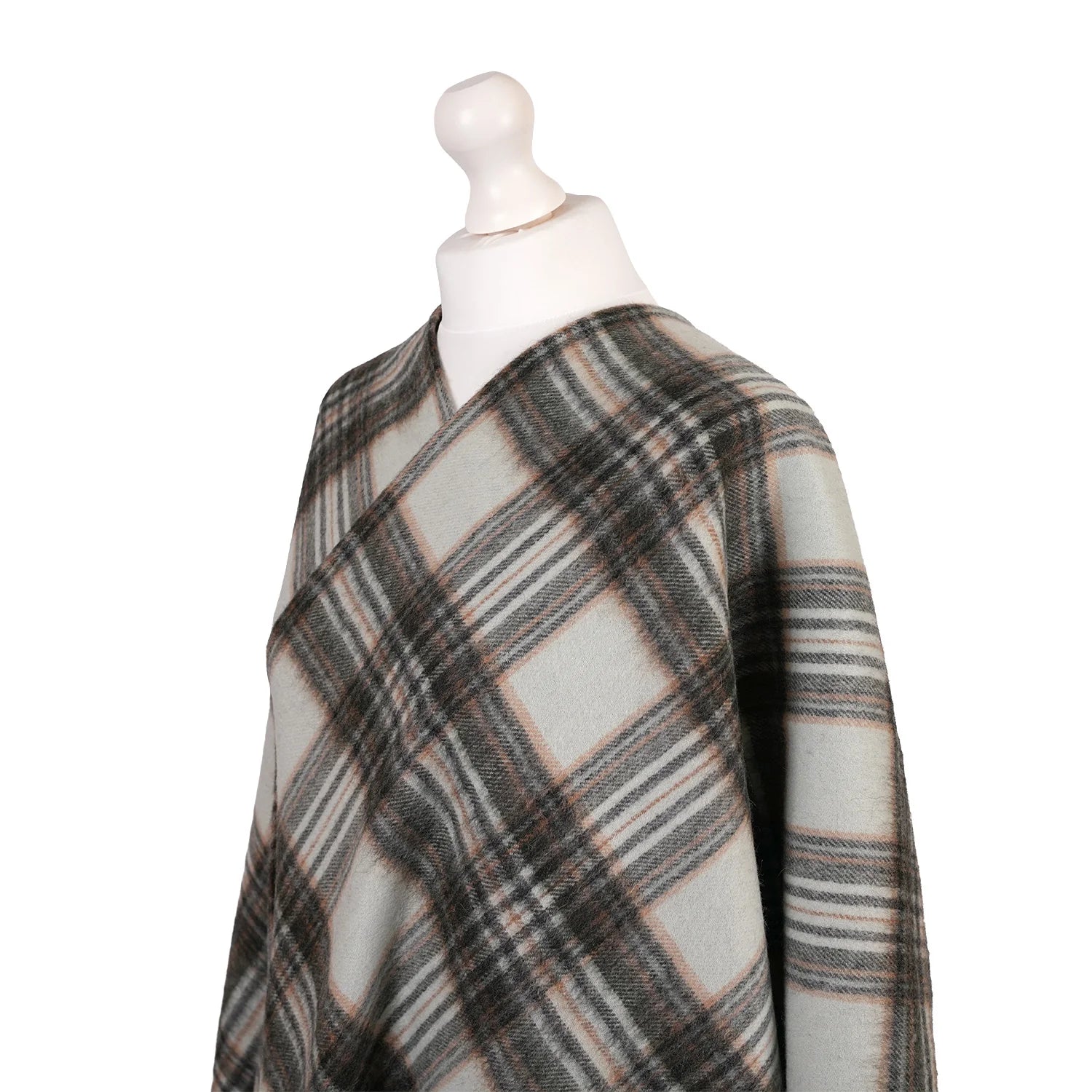 Edinburgh Lambswool Long Tartan Cape Royal Stewart Vintage Duck Egg