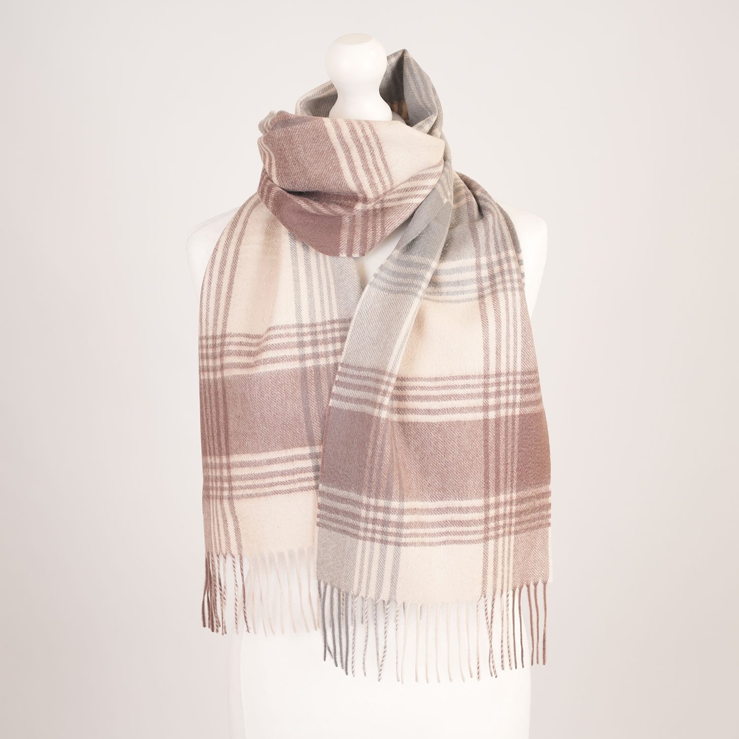 Edinburgh Cashmere Premium Lightweight Scarf - Ultra-Soft Luxury Wrap - Broken Check - Latte