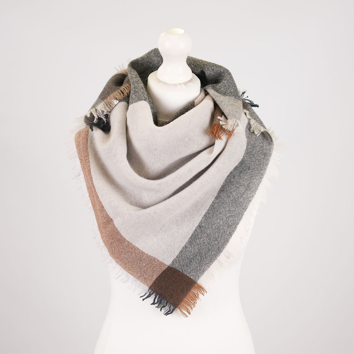 Earthy Block 100% Cashmere Square Scarf - MONOCHROME