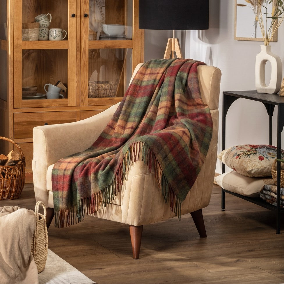 100% Pure Lambswool Blanket Throw – Luxury Soft Warm Wool Blanket - Home Décor - Buchanan Autumn