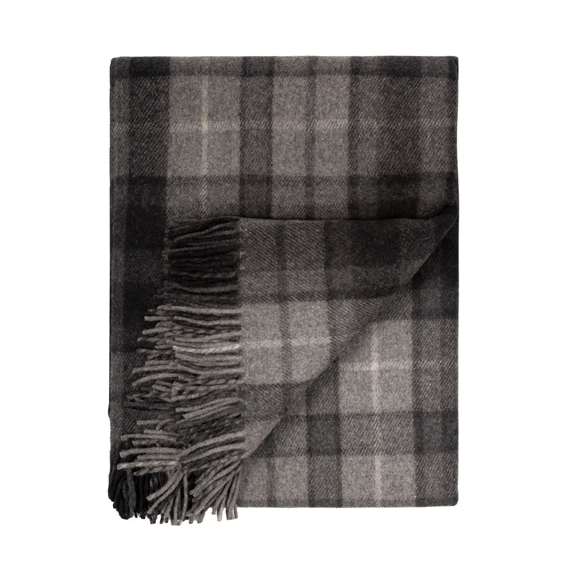 Highland Wool Blend Tartan Blanket / Throw Extra Warm Buchanan Grey