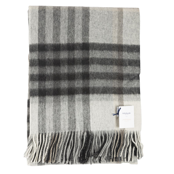100% Lambswool Blanket Chequer Tartan Grey/Taupe - 24529