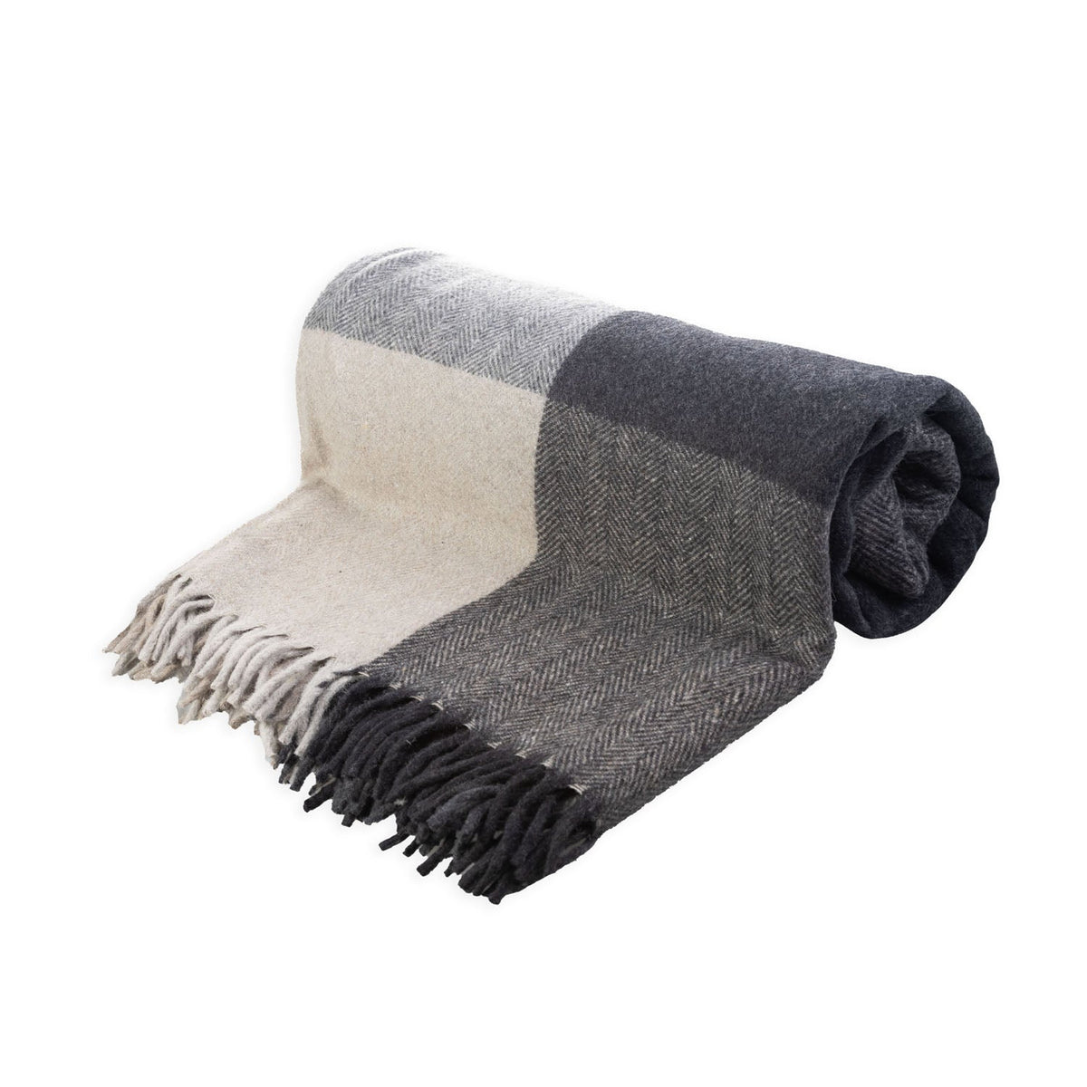 The Cosy Check – Recycled Wool Block-Check Herringbone Blanket - NATURAL TAUPE