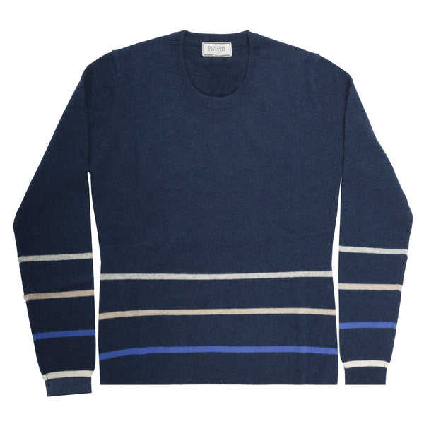 100% Cashmere Ladies Stripe Crew Sweater Astral Mix