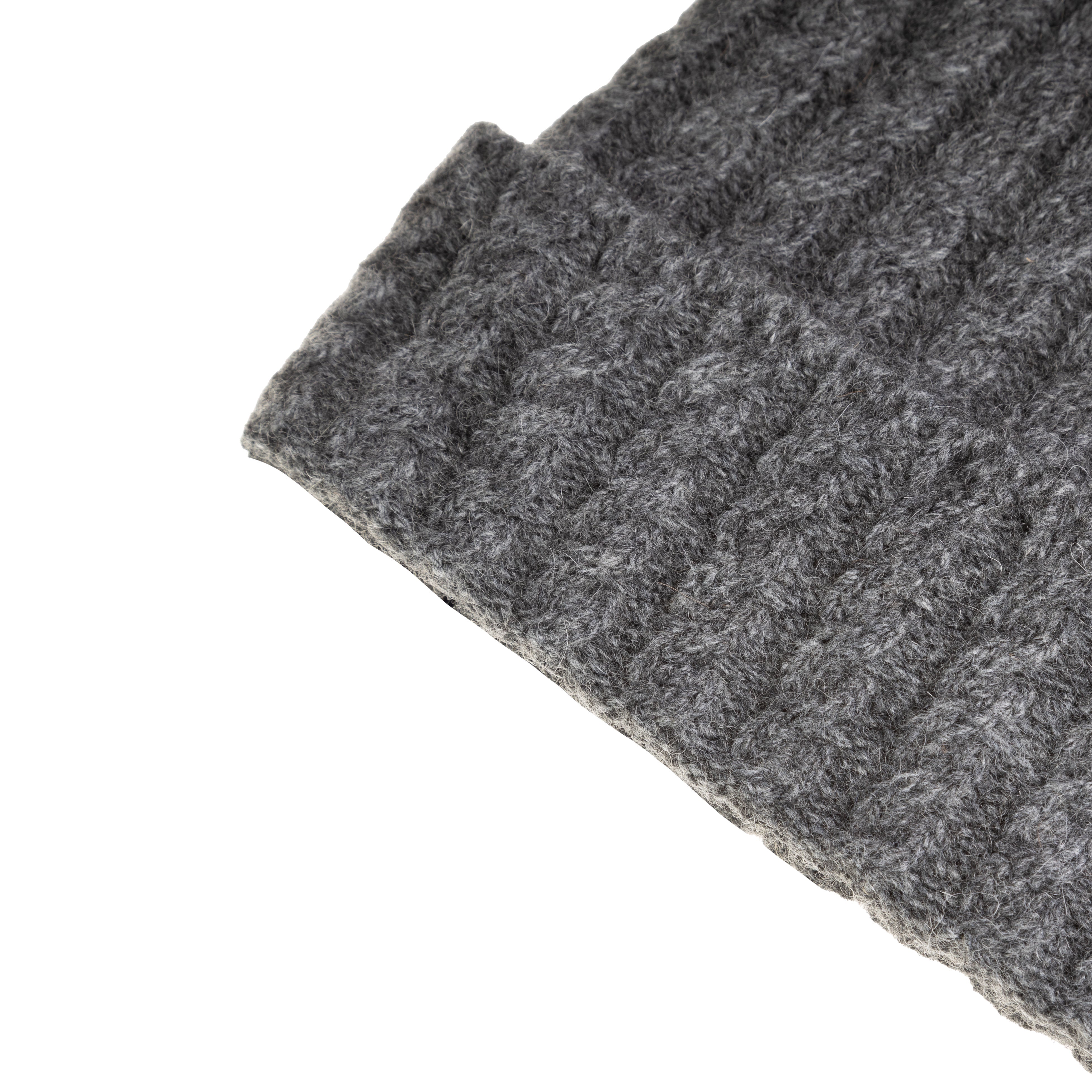 Ladies Cable Lambswool Mix Beanie Pom Charcoal