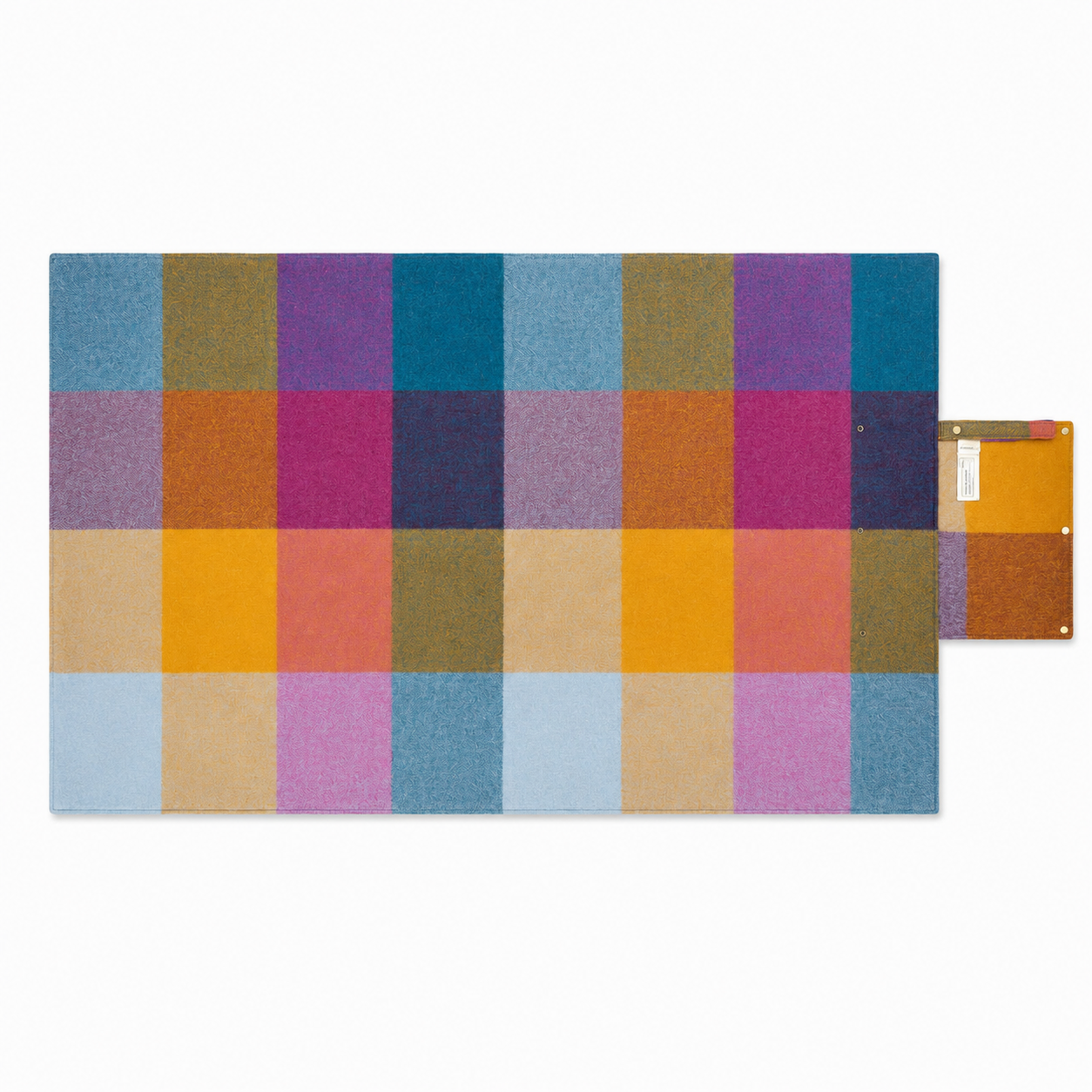 Woodside Check Foldaway Picnic Blanket with Carry Strap – Recycled Wool - BRIGHT