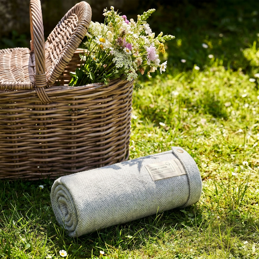 Woodside Foldaway Picnic Blanket with Carry Strap – Recycled Wool - GREY