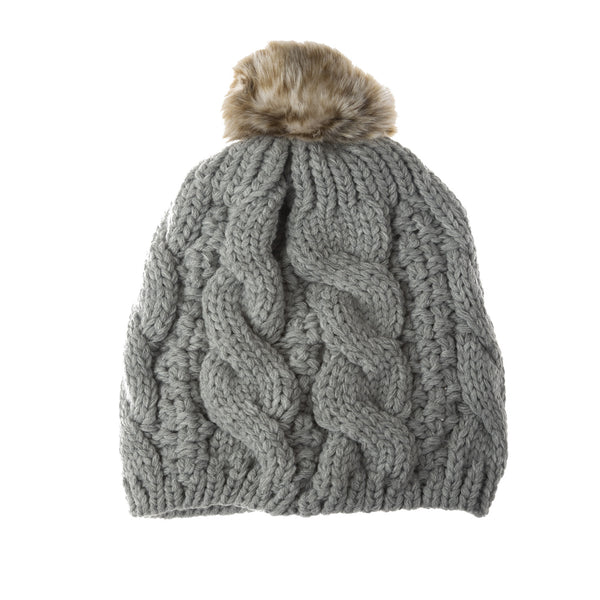 Aran Cable Natural Fur Tammy Hat