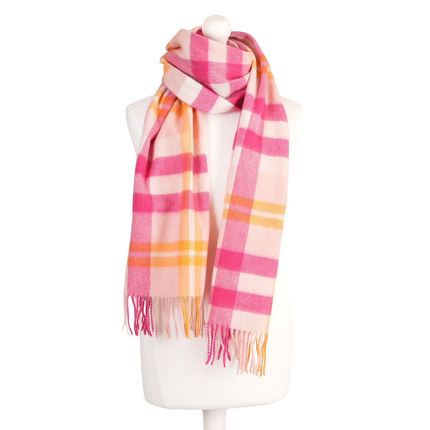 Heritage of Scotland 100% Lambswool Wide Scarf – Scotts Check Pink Mix