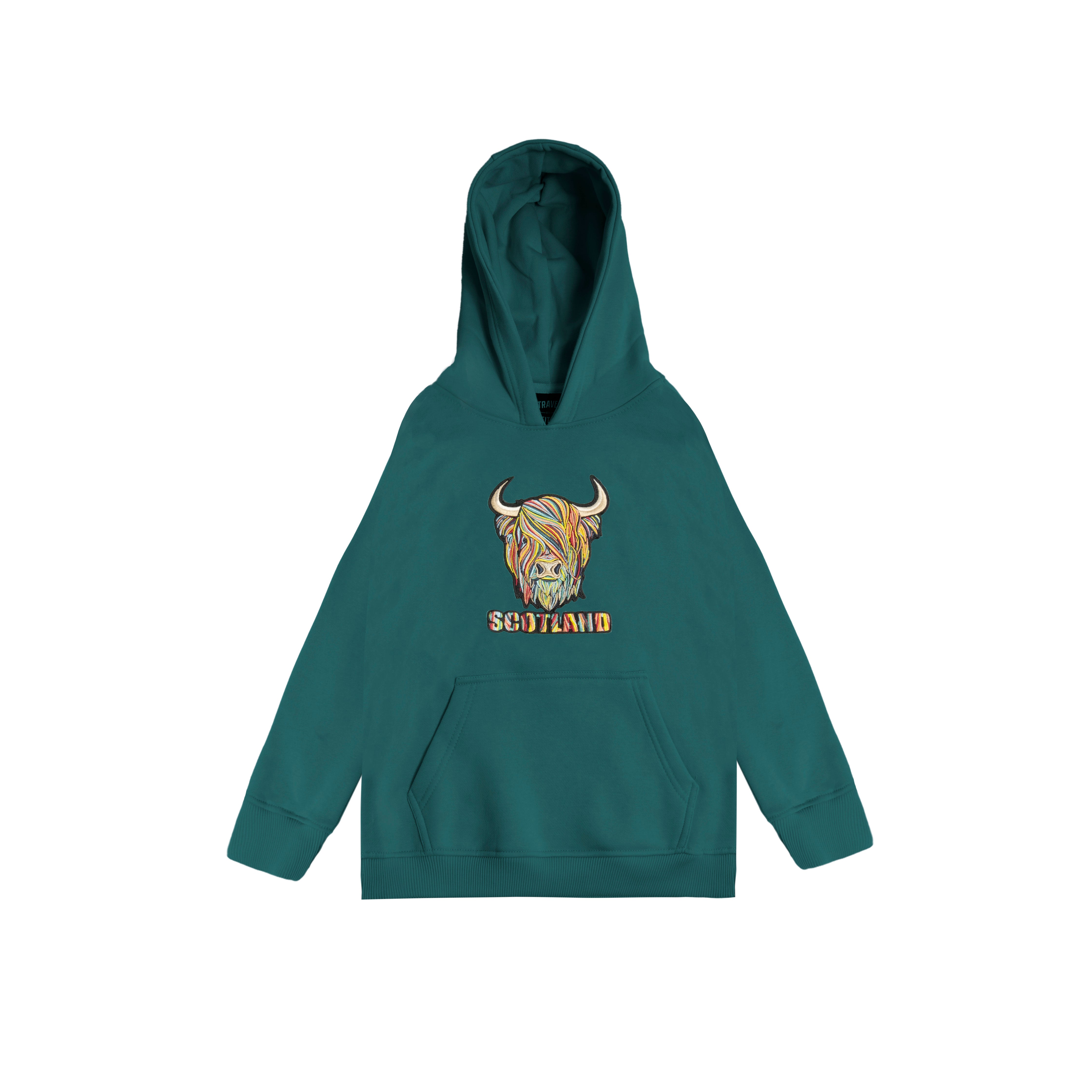 Kids Pastel Highland Cow Hooded Top Teal