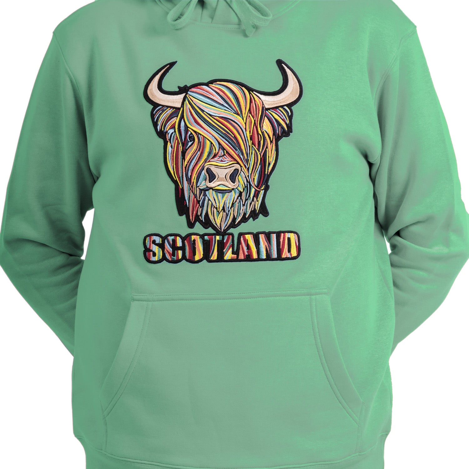 Adults Pastel Highland Cow Hooded Top Green