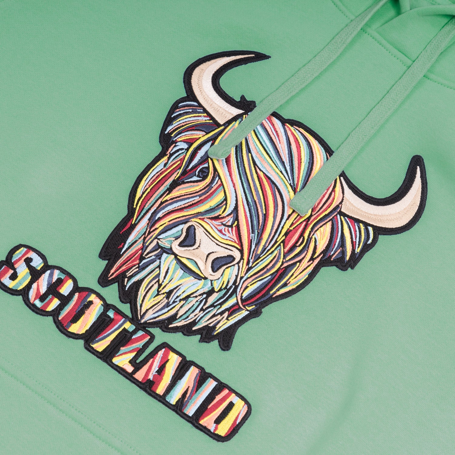 Adults Pastel Highland Cow Hooded Top Green