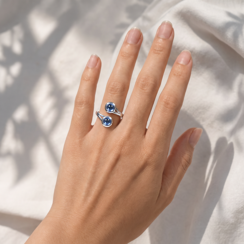 Art Pewter Celtic Birthstone Ring - Silver Plated Pewter - Made in Scotland - September (Sapphire)