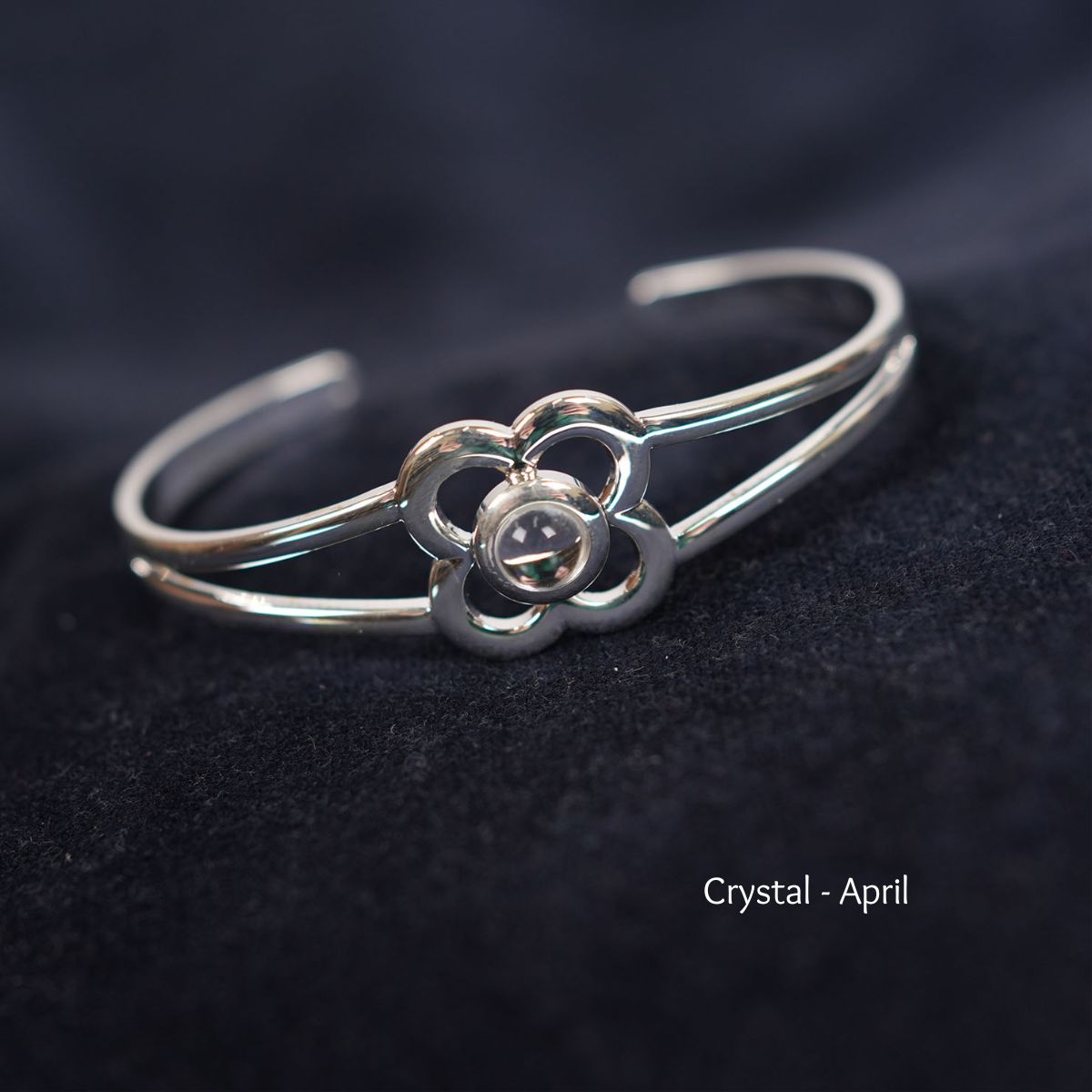 Art Pewter Birthstone Bangle - Silver Plated Pewter - Made in Scotland - April (Crystal)
