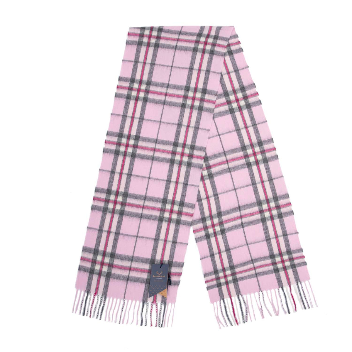Balmoral 100% Cashmere Woven Scarf Tartan and Checks - Made in Scotland - THOMSON PINK