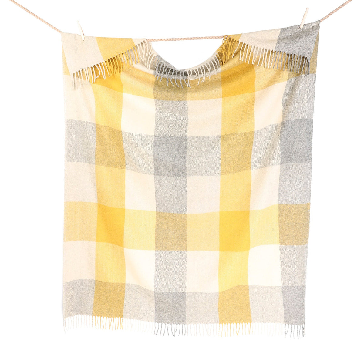The Cosy Check – Recycled Wool Block-Check Herringbone Blanket - NATURAL OCHRE