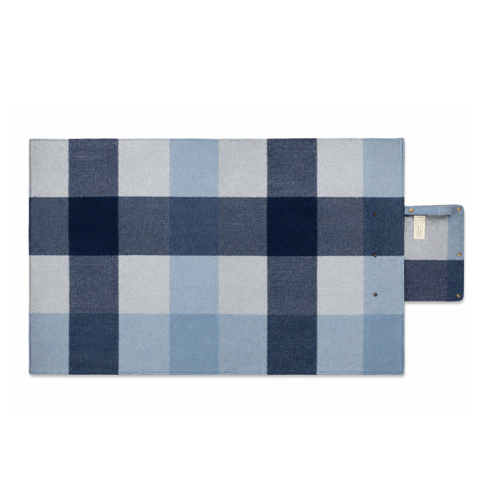 Woodside Check Foldaway Picnic Blanket with Carry Strap – Recycled Wool - LIGHT BLUE