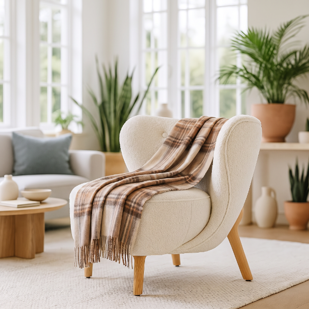 100% Pure Lambswool Blanket Throw – Luxury Soft Warm Wool Blanket - Home Décor - Stewart Natural Dress