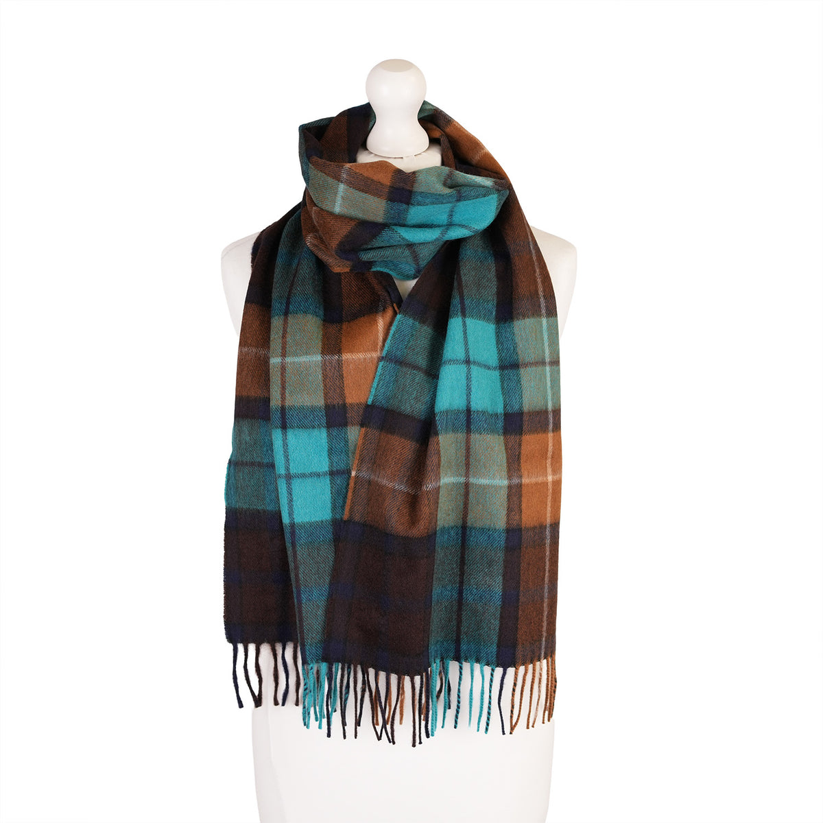 Balmoral 100% Cashmere Woven Scarf Tartan and Checks - Made in Scotland - BUCHANAN TEAL