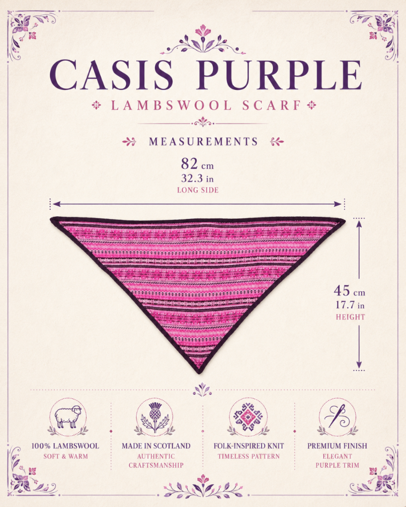 Women’s Lambswool Fair Isle Neck Scarf – Made in Scotland - CASIS PURPLE