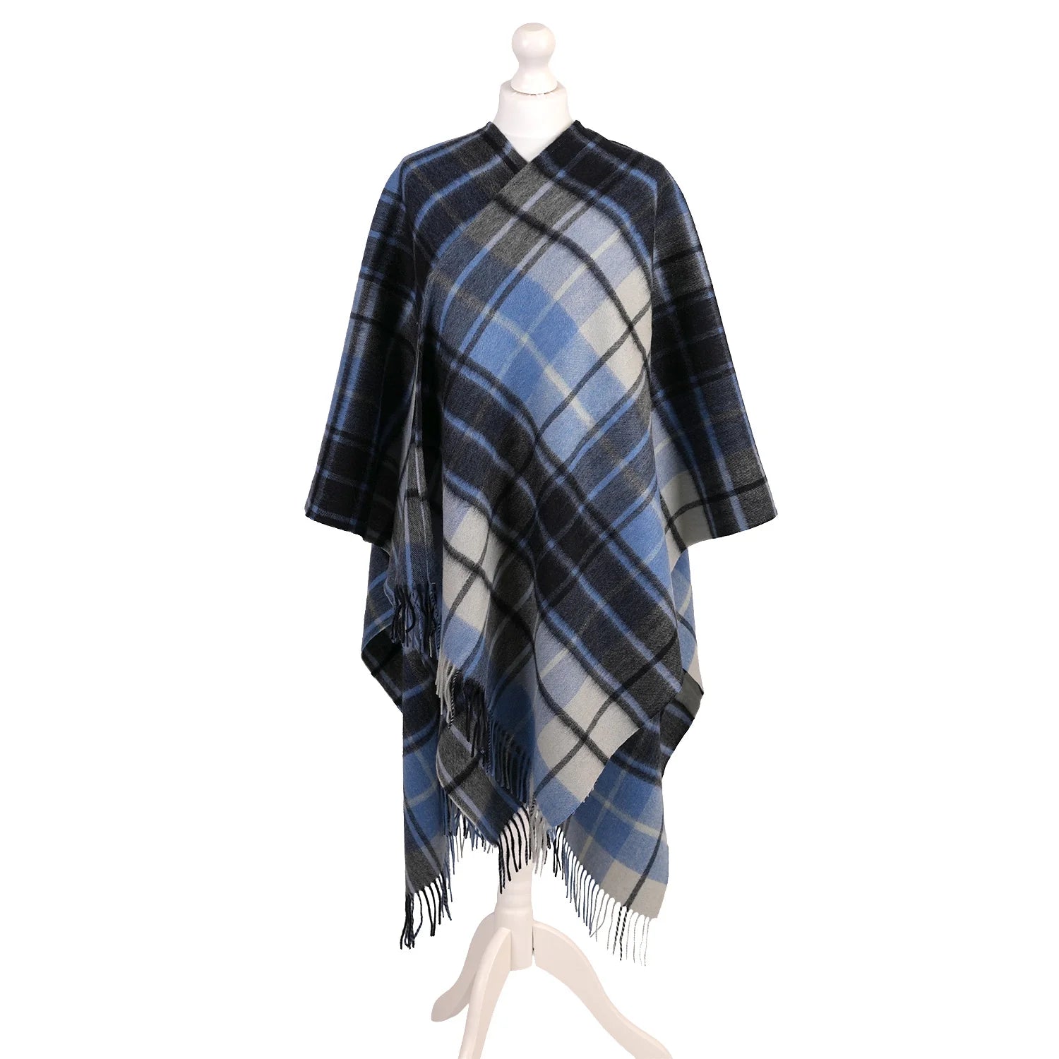 Edinburgh Lambswool Long Tartan Cape Mill Check Eclipse