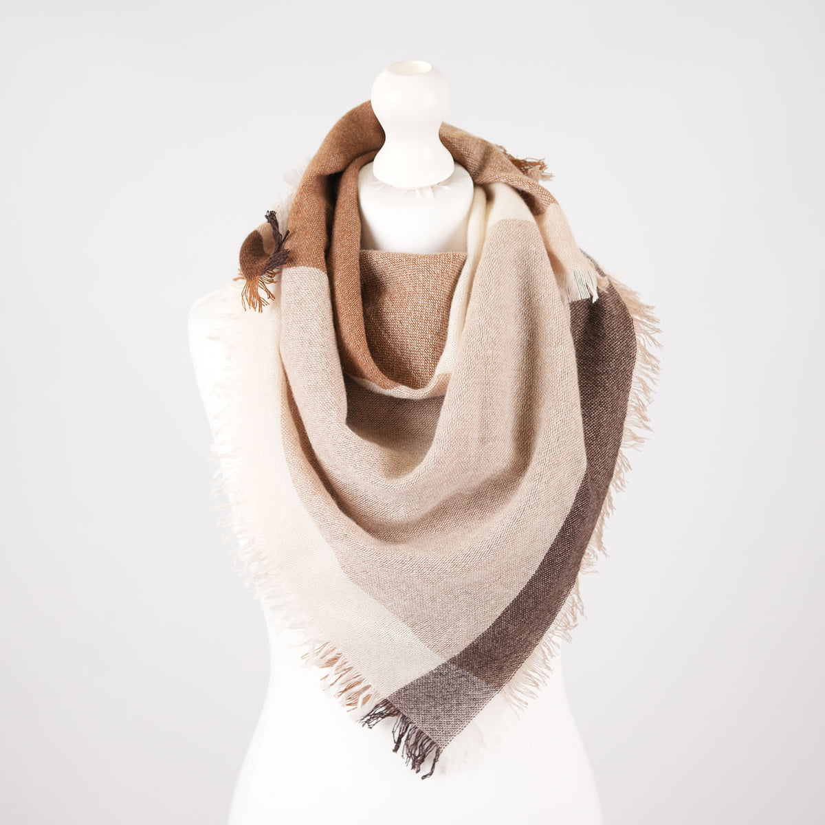Earthy Block 100% Cashmere Square Scarf - NATURAL