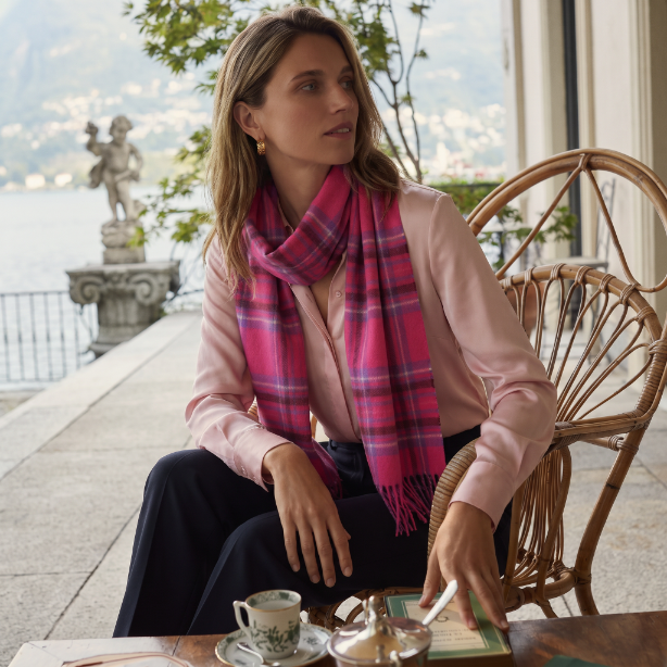 Edinburgh Cashmere Premium Lightweight Scarf - Ultra-Soft Luxury Wrap - STEWART BRIGHT PINK