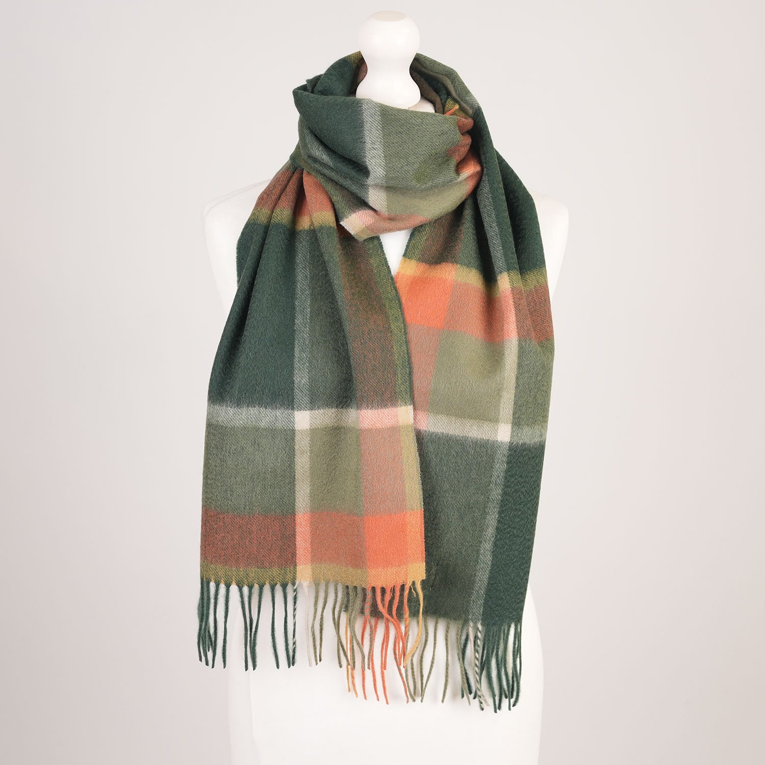 Edinburgh Cashmere Premium Lightweight Scarf - Ultra-Soft Luxury Wrap - BAGSHAW CHECK GREEN