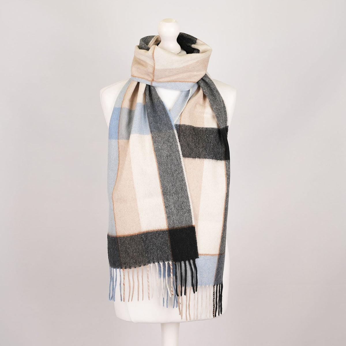 Tartan Weaving Mill 100% Pure Cashmere Scarf – Made in Scotland - BLOCK PINSTRIPE SANDY