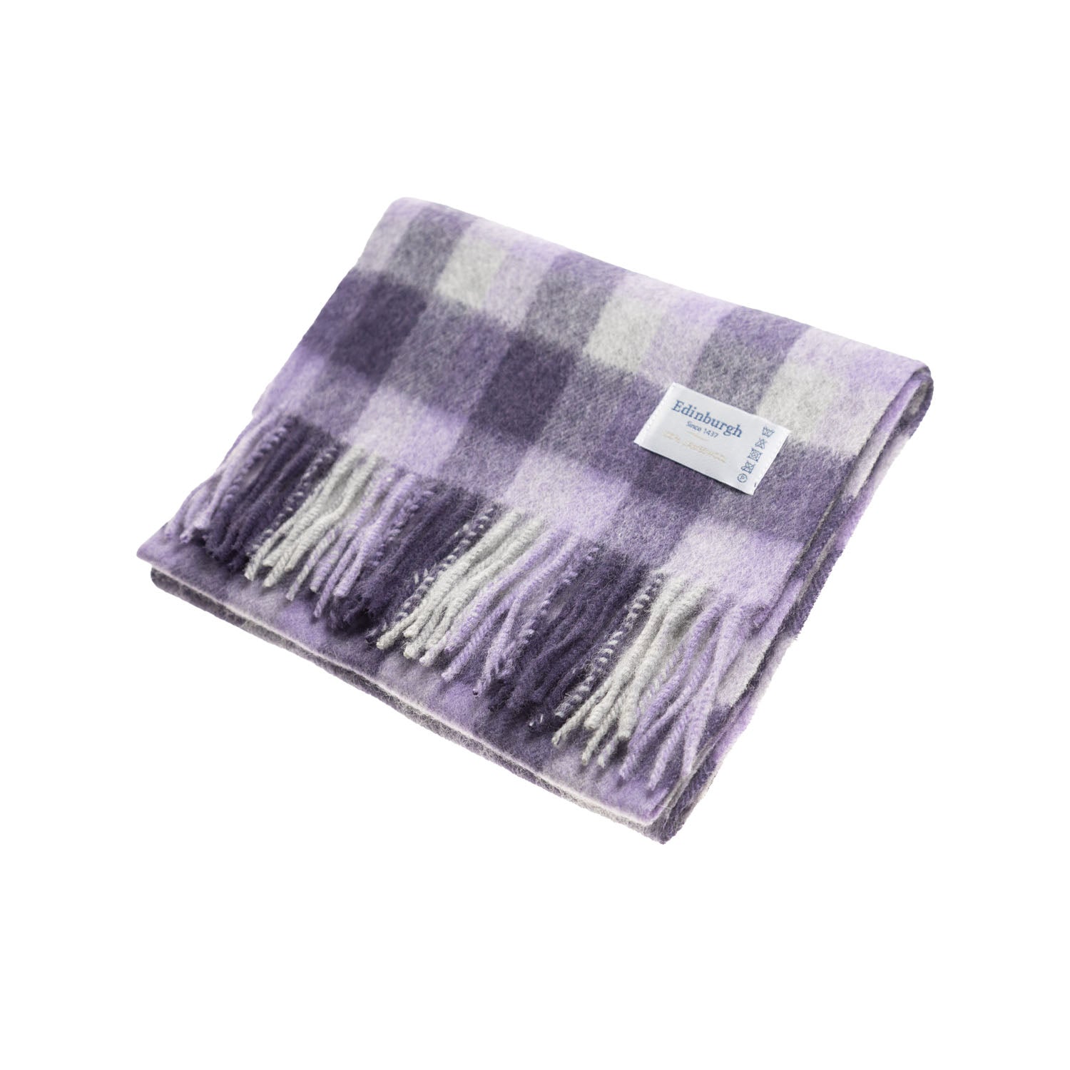 Edinburgh 100% Lambswool Scarf – Premium Soft Wool Wrap - BIG CHECK 27570 PURPLE/OYSTER