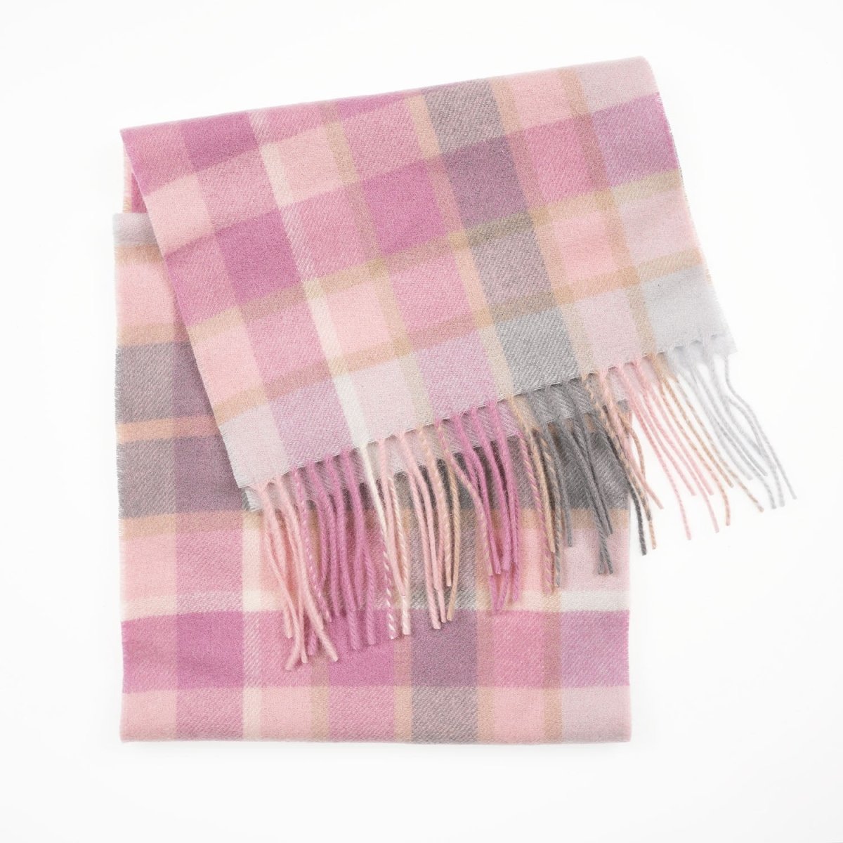 Edinburgh 100% Lambswool Scarf – Premium Soft Wool Wrap - ARTILLERY CHECK LIGHT PINK
