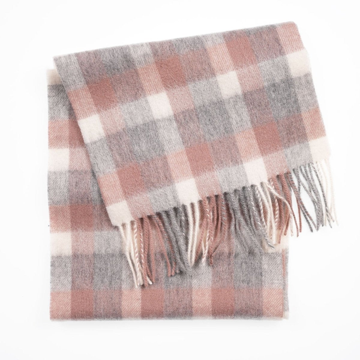 Edinburgh 100% Lambswool Scarf – Premium Soft Wool Wrap - BIG CHECK 27587 MUTED WHITE/PINK