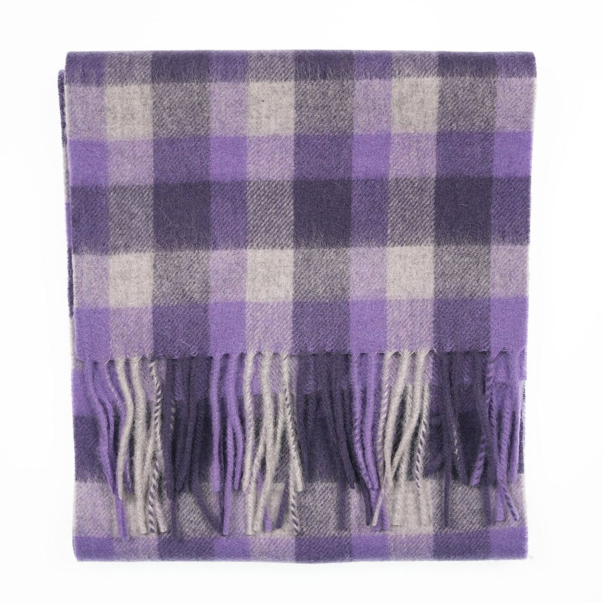 Edinburgh 100% Lambswool Scarf – Premium Soft Wool Wrap - BIG CHECK 27570 PURPLE/OYSTER