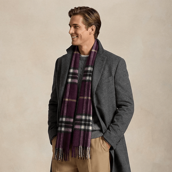 Edinburgh 100% Lambswool Tartan Scarf Enlarged Off Ctr Scotty Thom Cabernet