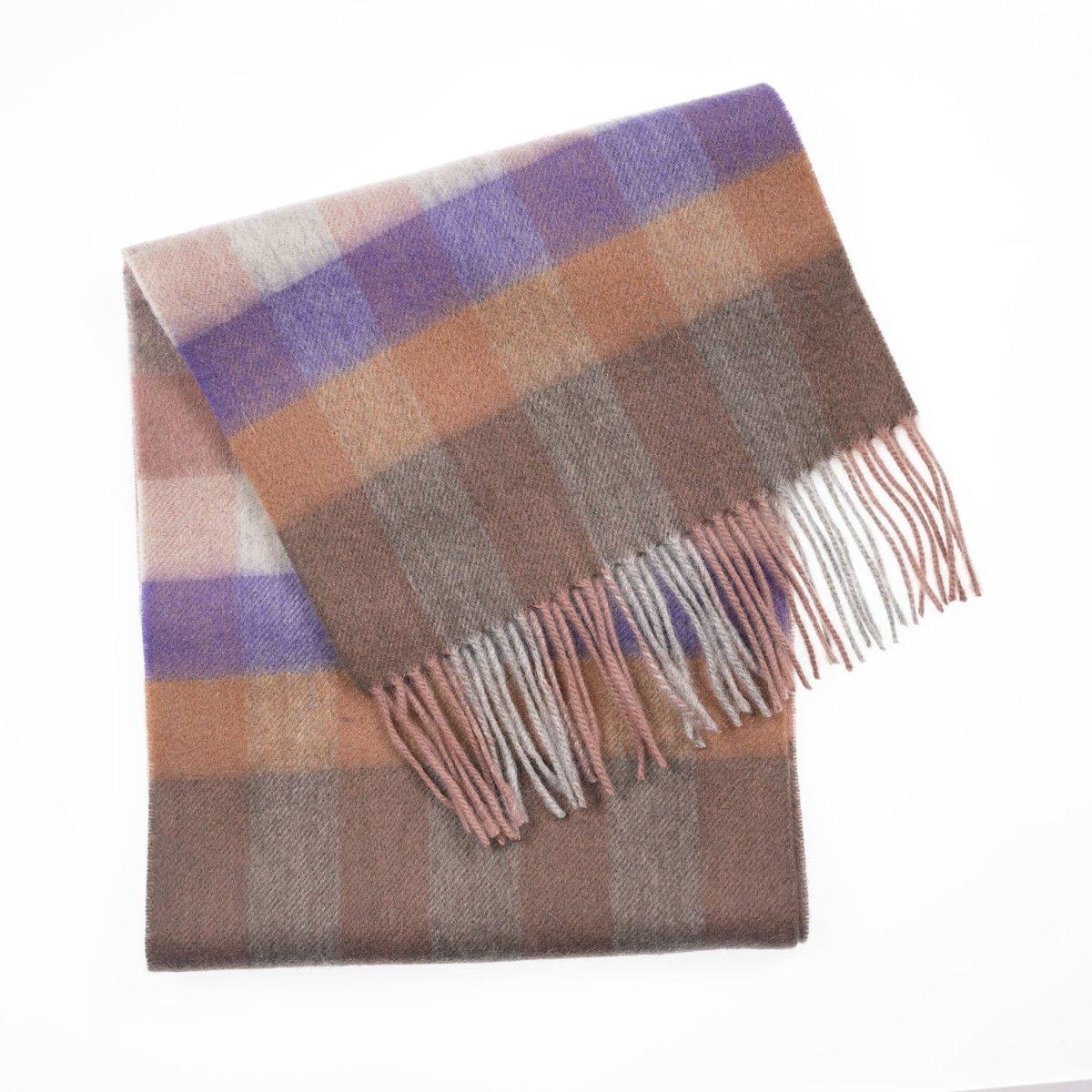Edinburgh 100% Lambswool Scarf – Premium Soft Wool Wrap - GIANT CHEQUER DARK PINK AND PURPLE 2468