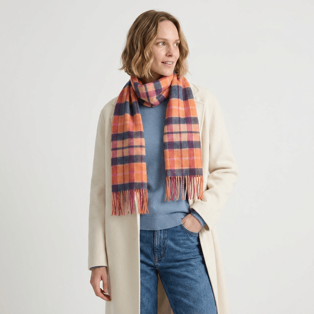 Edinburgh 100% Lambswool Scarf – Premium Soft Wool Wrap - GINGER CHECK