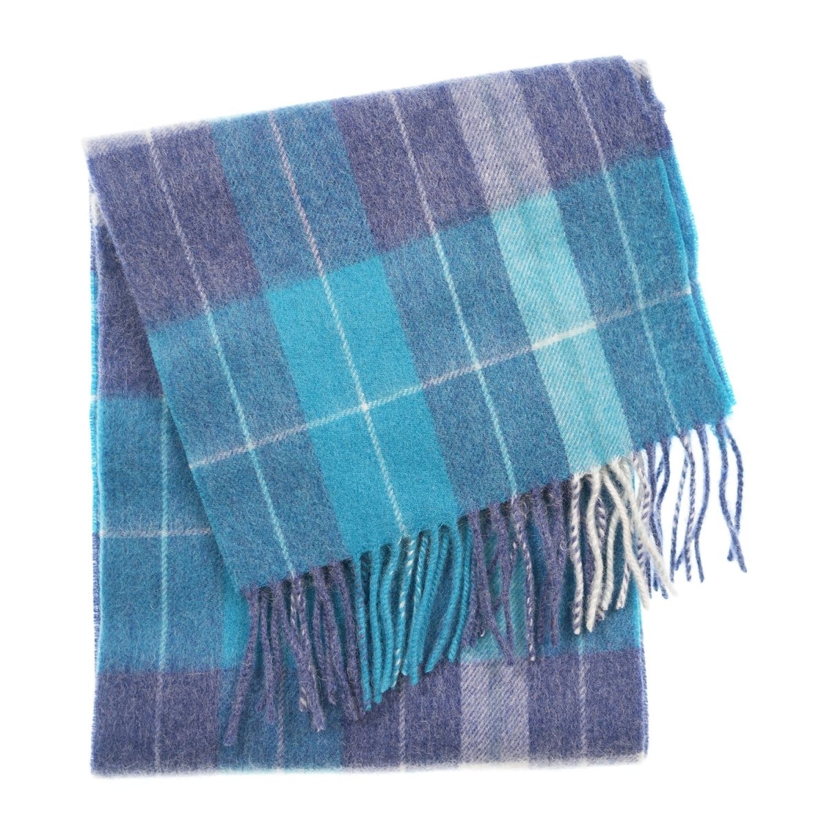 Edinburgh 100% Lambswool Scarf – Premium Soft Wool Wrap - HEIVON CHECK - DENIM/AQUA/LAZULI