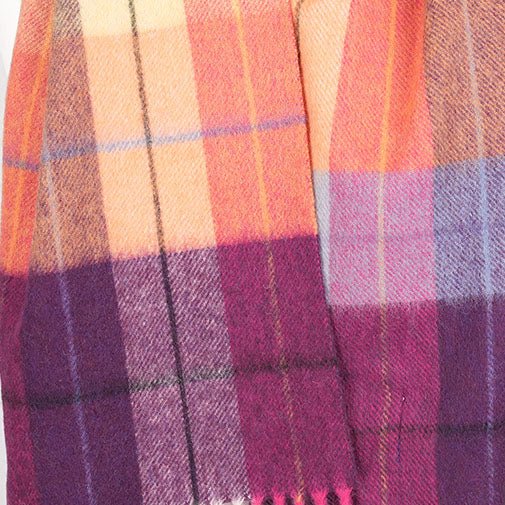 Edinburgh 100% Lambswool Scarf – Premium Soft Wool Wrap - MULTI WINDOWPANE - GINGER/PLUM
