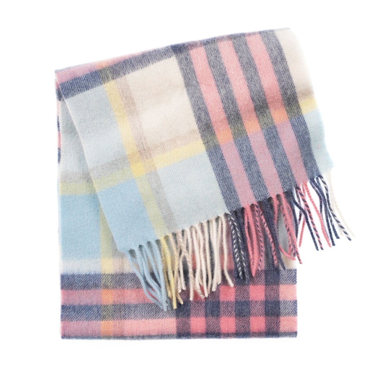 Edinburgh 100% Lambswool Scarf – Premium Soft Wool Wrap - CHEQUER TARTAN - PASTEL PINK