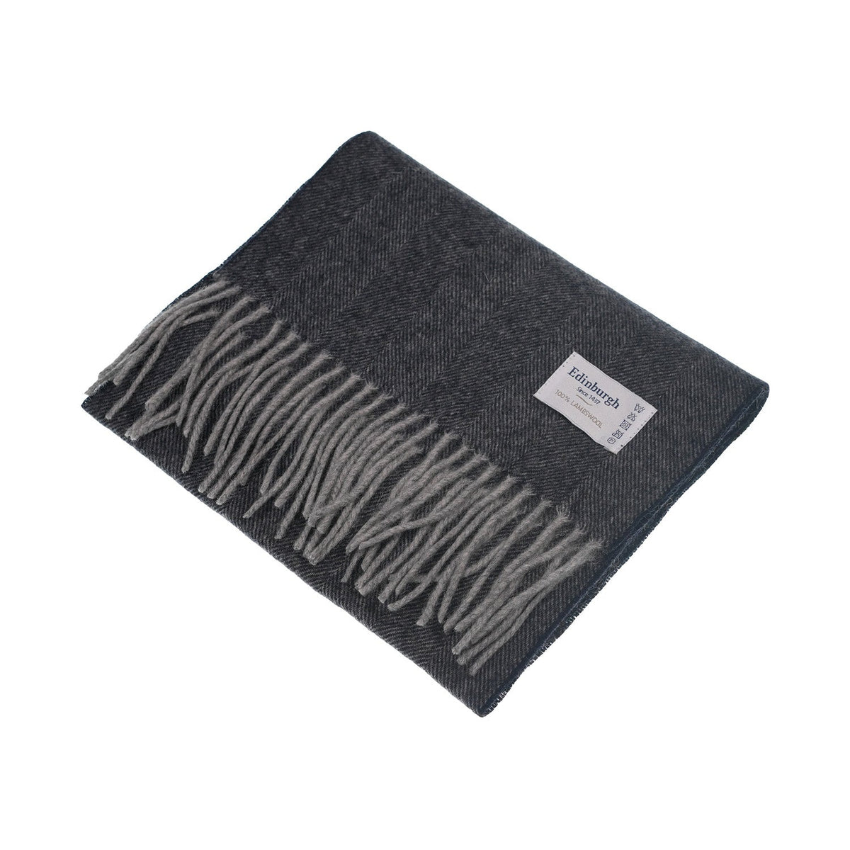 Edinburgh 100% Lambswool Tartan Scarf Herringbone Navy