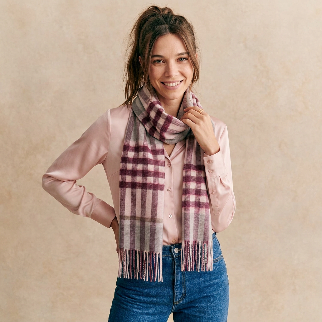 Edinburgh Cashmere Premium Lightweight Scarf - Ultra-Soft Luxury Wrap - Chequer Tartan-Maroon