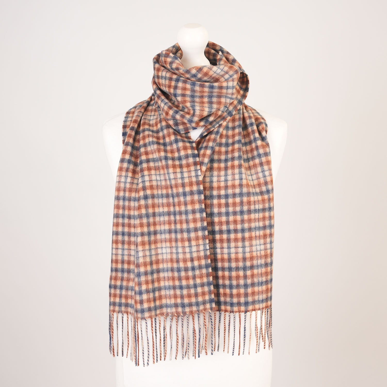 Edinburgh Cashmere Premium Lightweight Scarf - Ultra-Soft Luxury Wrap - GINGHAM TWEED CHECK TAN