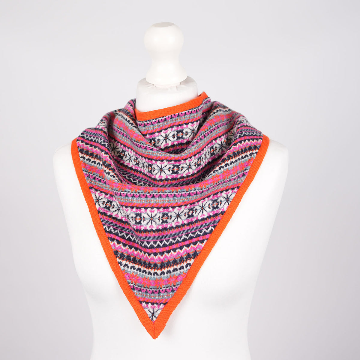Women’s Lambswool Fair Isle Neck Scarf – Made in Scotland - ORANGE