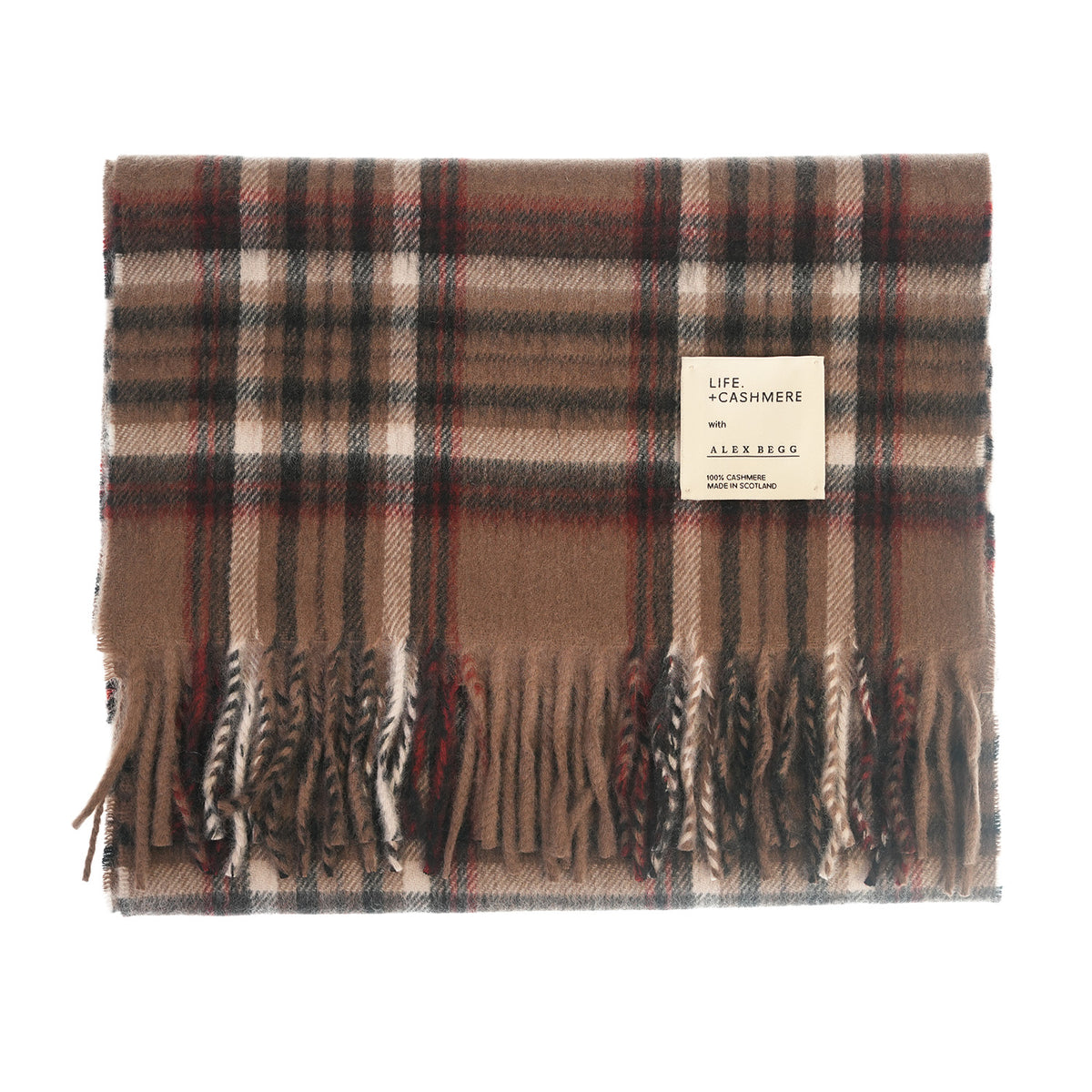 Balmoral 100% Cashmere Woven Scarf Tartan and Checks - Made in Scotland - MINK OYSTER