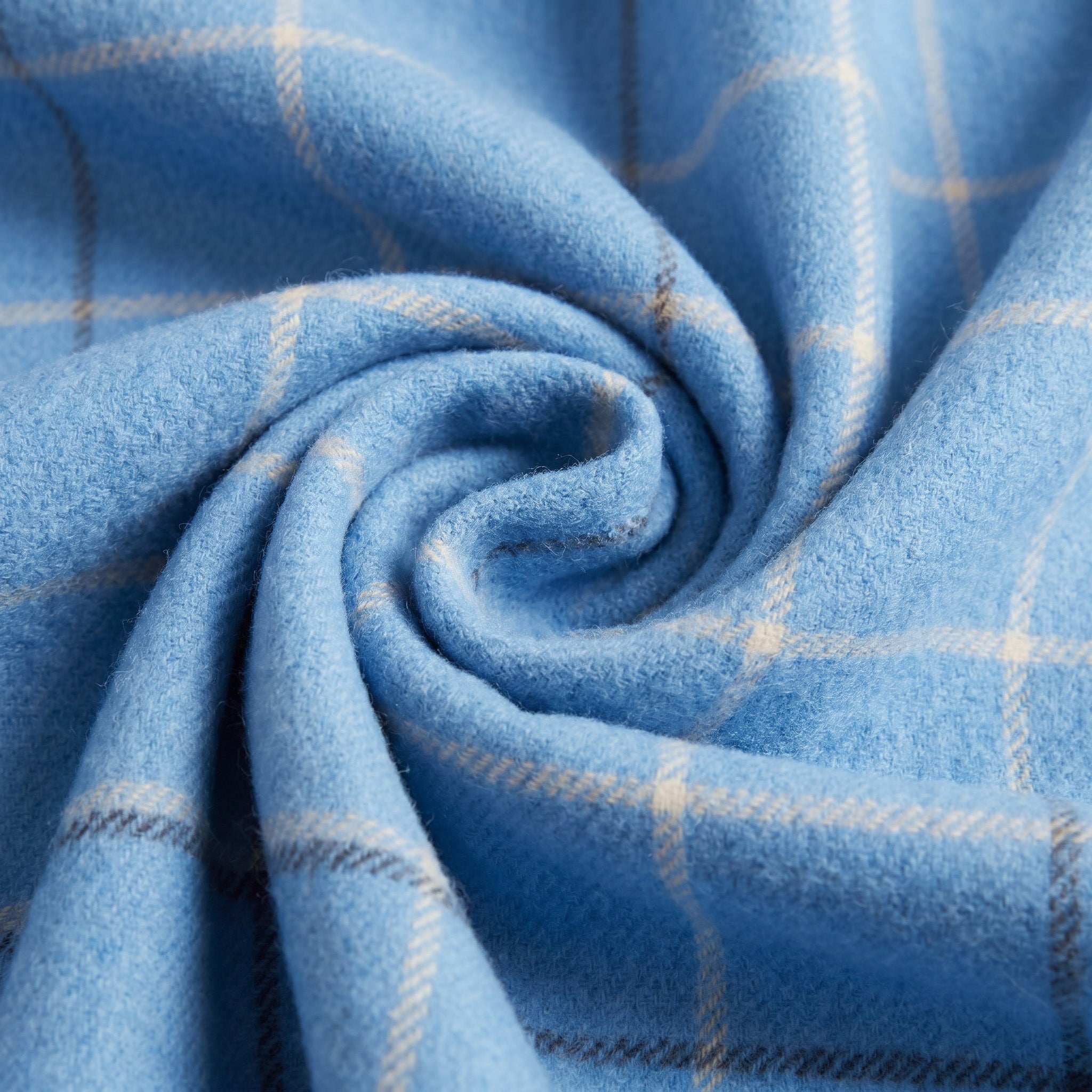 Balmoral Highland Wool Blend Scottish Tartan Blanket Throw - Recycled Wool - 155 x 190 cm - SKY BLUE CHECK