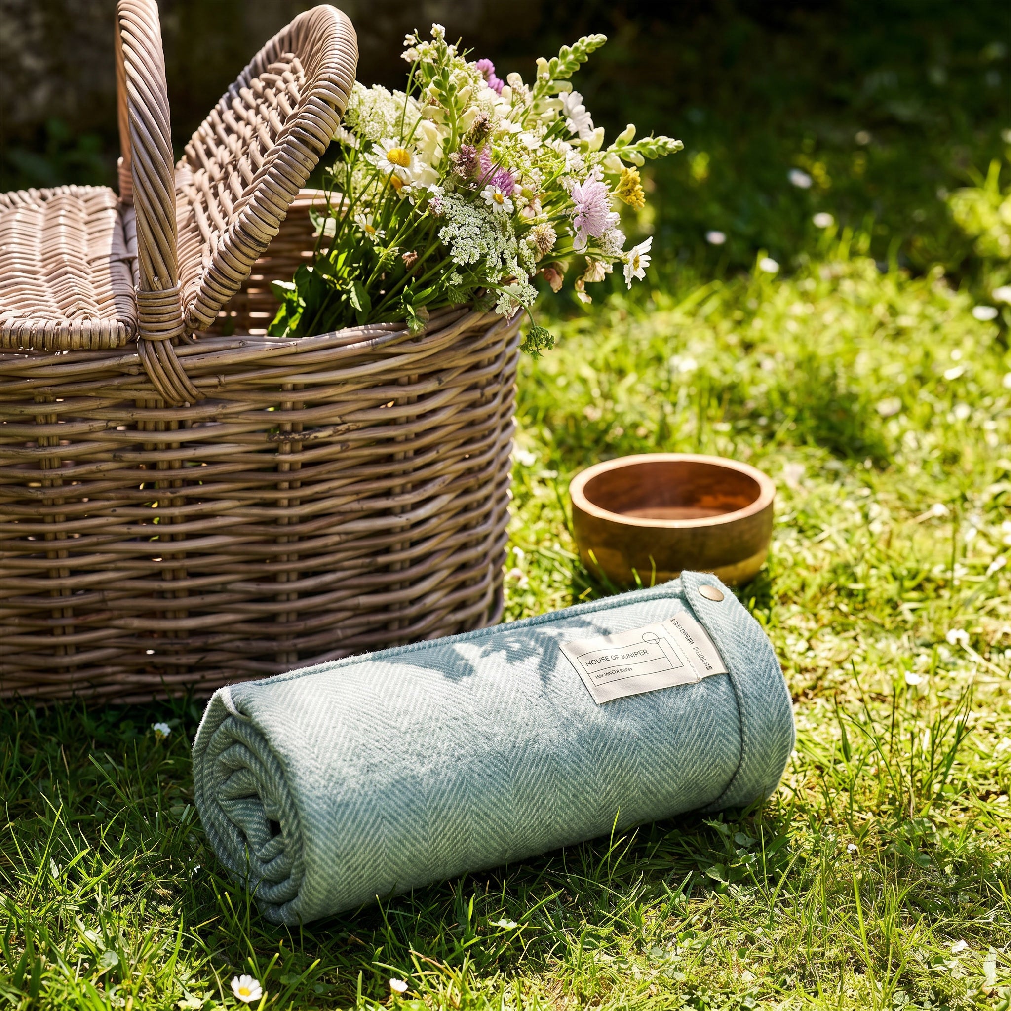 Woodside Foldaway Picnic Blanket with Carry Strap – Recycled Wool - PISTACHIO