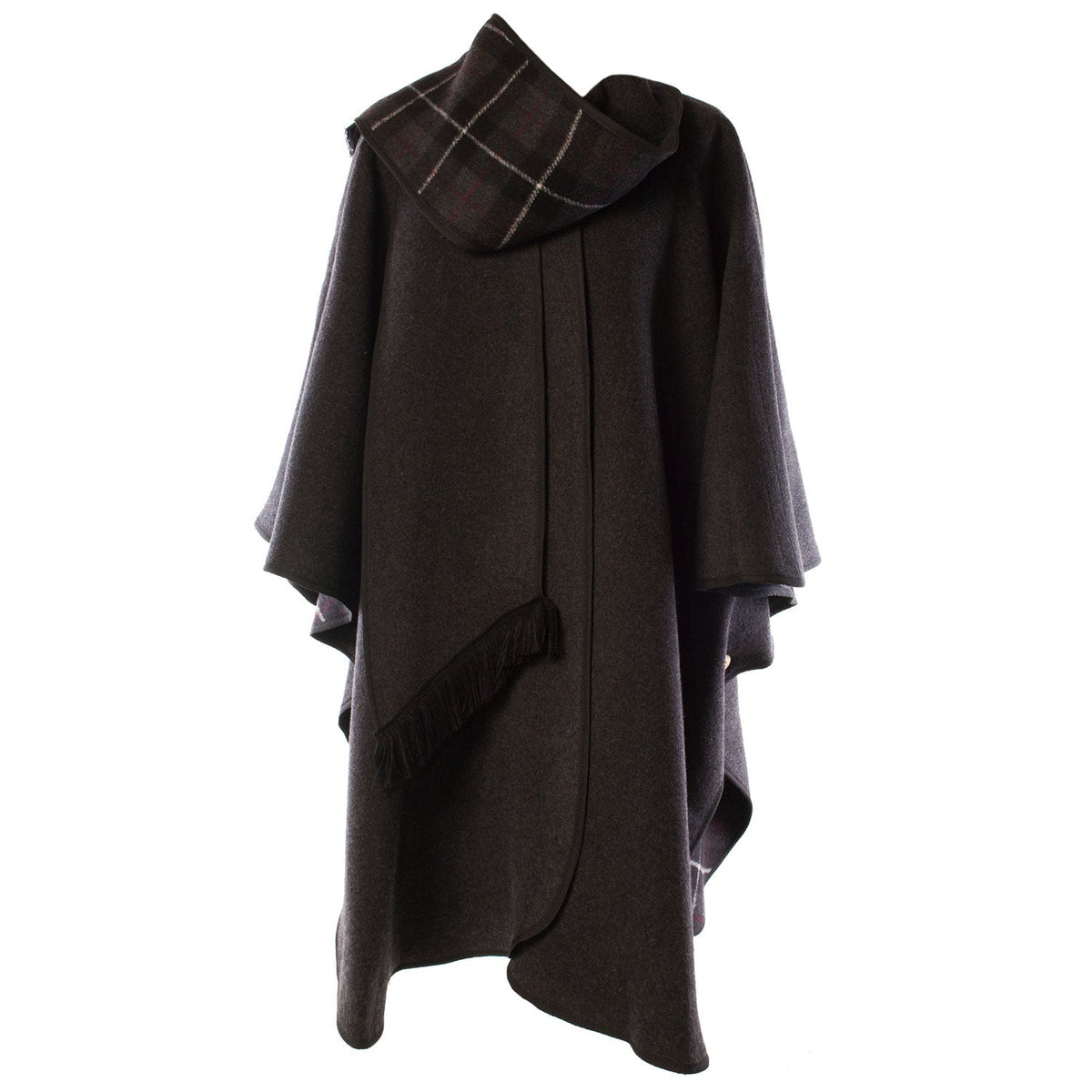 Heritage of Scotland Ladies Warm Reversible Wool Blend Cape - CHARCOAL
